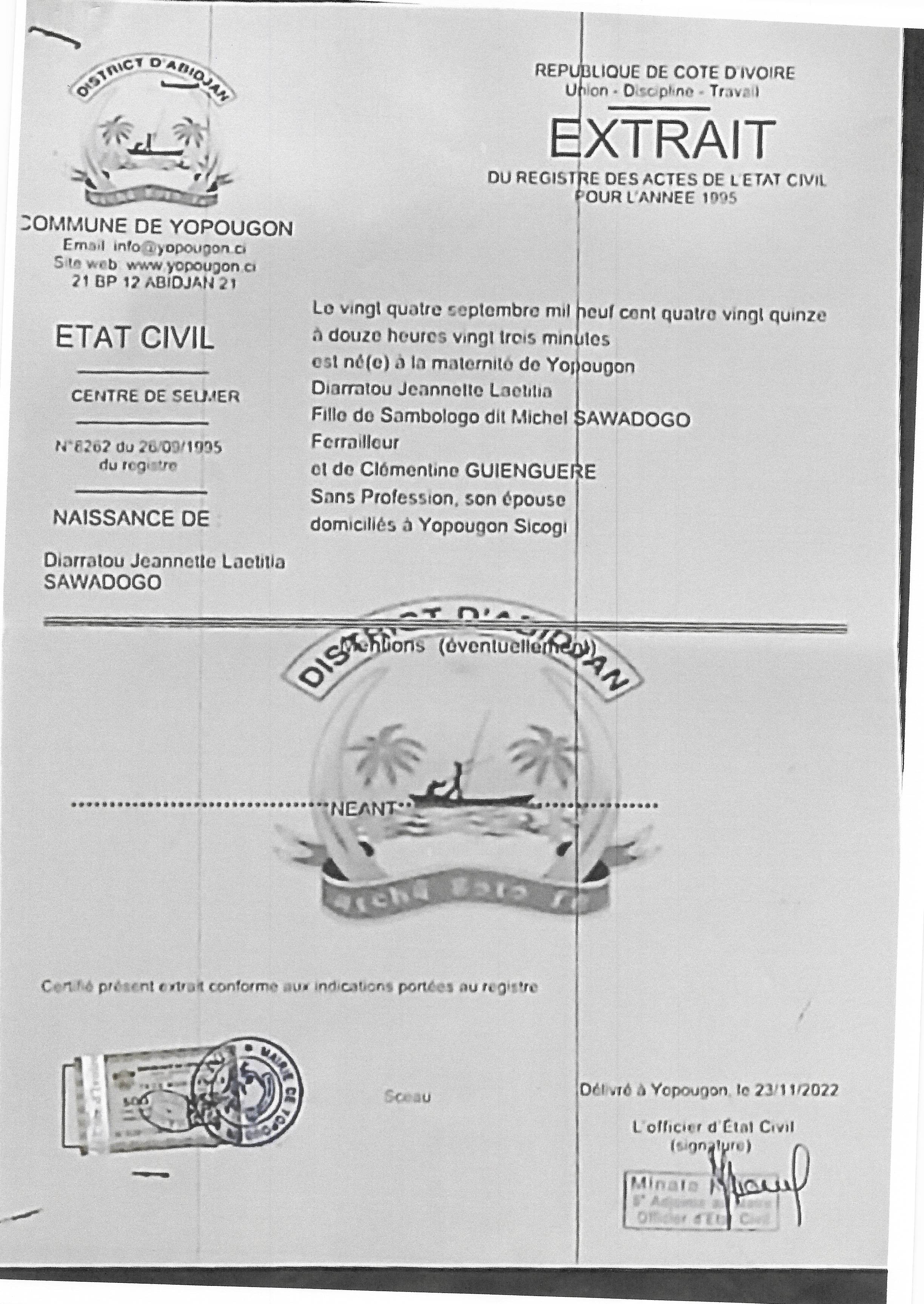 SAWADOGO DIARRATOU JEANNETTE LEATITIA